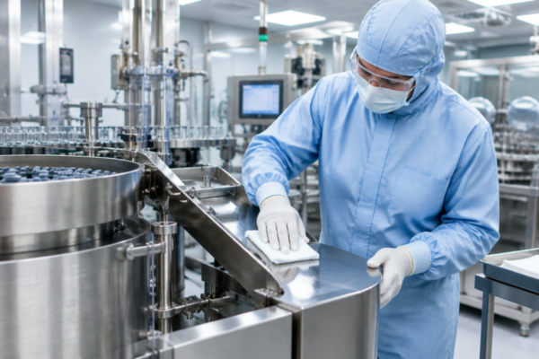 Czyszczenie powierzchni linii aseptycznej w zakładzie farmaceutycznym