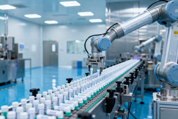 Linia produkcyjna inhalatorów farmaceutycznych w brytyjskim zakładzie przemysłowym